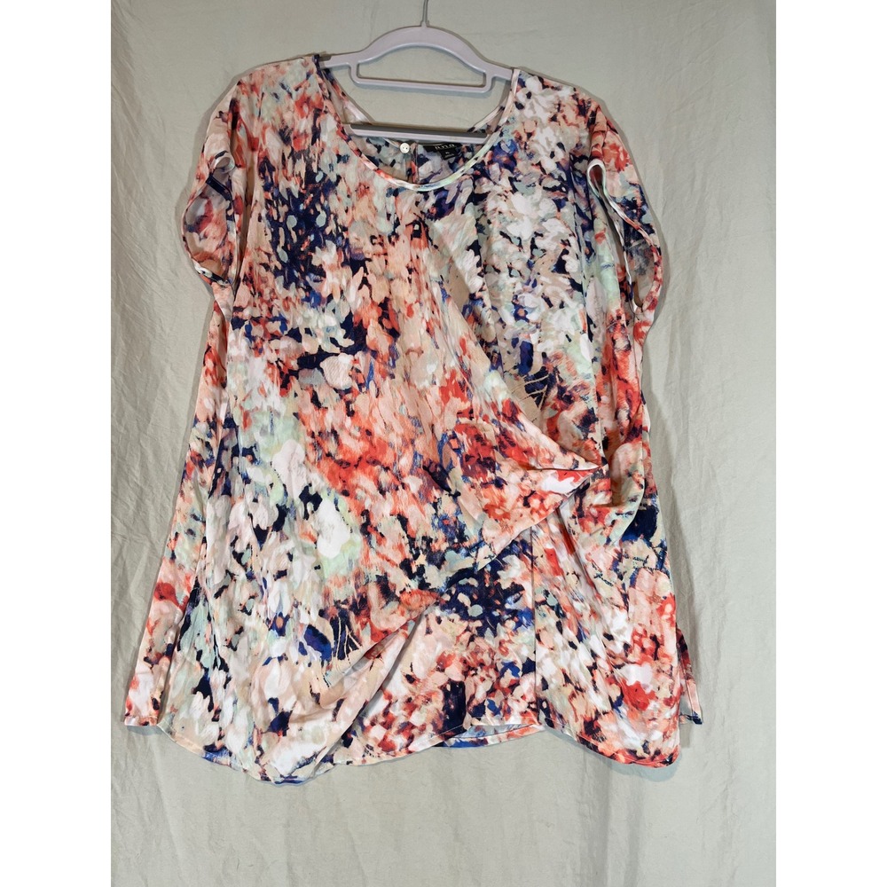 ANA A New Approach Women XL Abstract Watercolor Draped Front Blouse Multi-Color